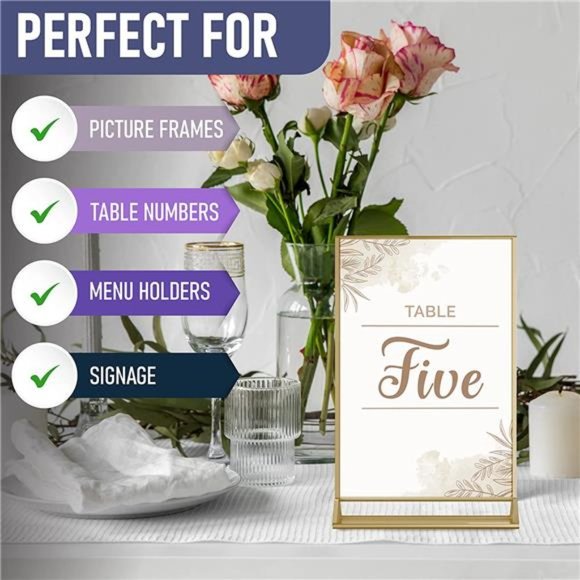 Gold Picture Frames Double Sided - 6 Pack - 4x6 Acrylic Gold Table Number Holder - Picture 5 of 6